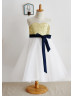 Gold Sequin Ivory Tulle Knee Length Flower Girl Dress